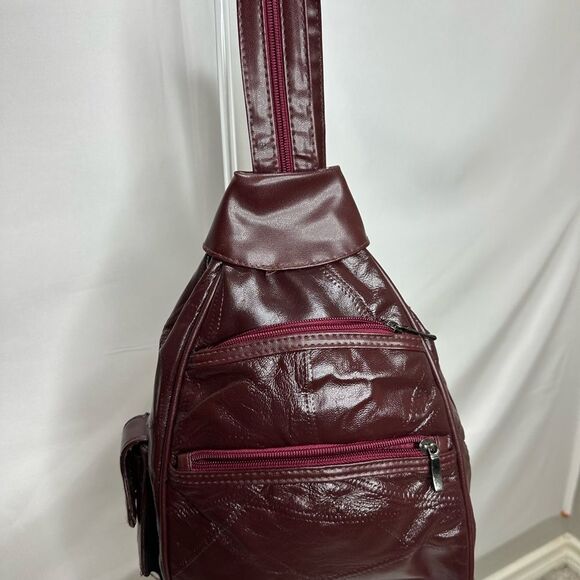 Women’s Brown Burgundy Leather Sling Bag with adjustable straps - Picture 2 of 9